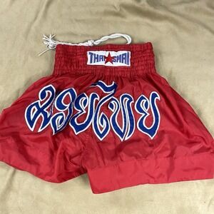 Red Muaythai Kick Boxing Shorts Thailand Words Muay Thai Embroidery Mma UFC